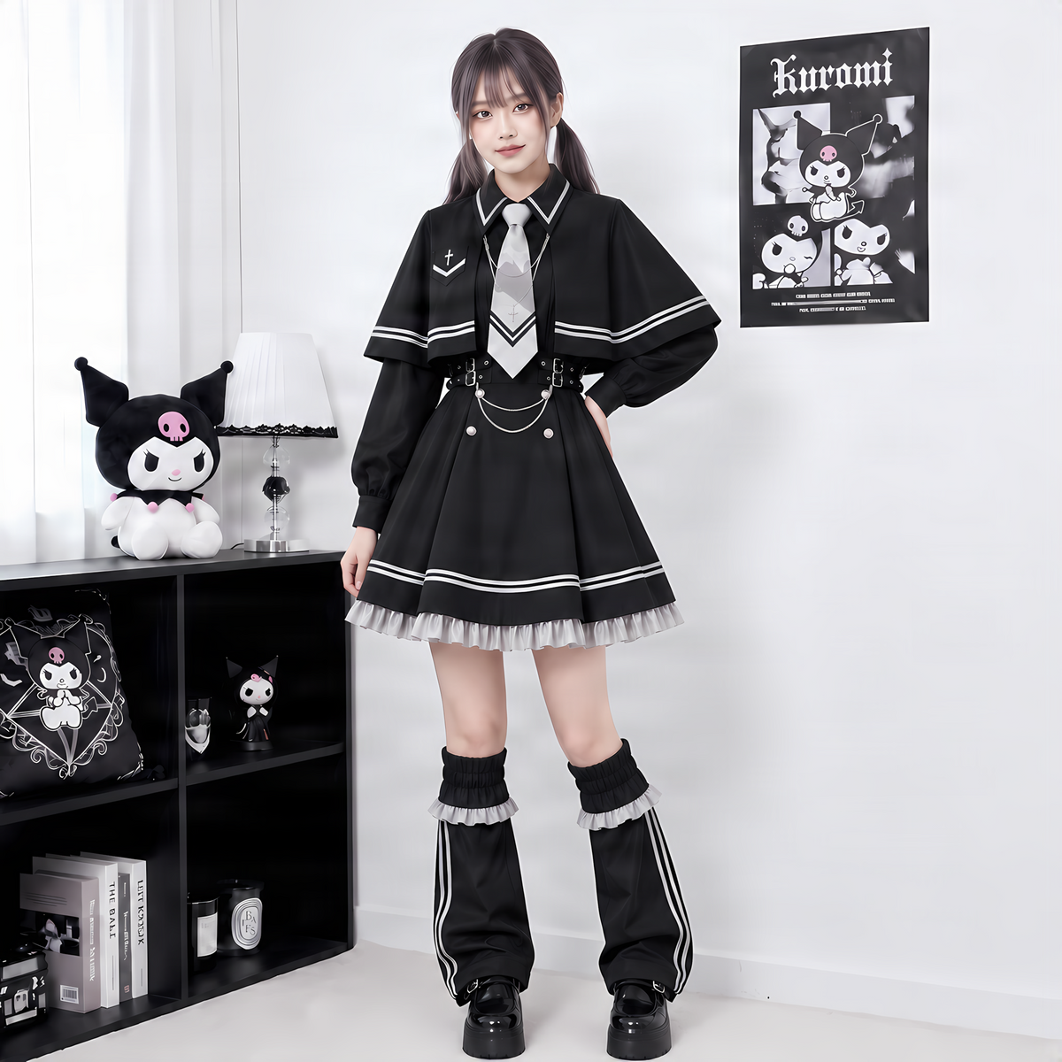 【AmbientEnergy】ケープマント付長袖ワンピースセット◆ミニワンピ 地雷系 XS、S、M、L、XL、XXL、XXXL