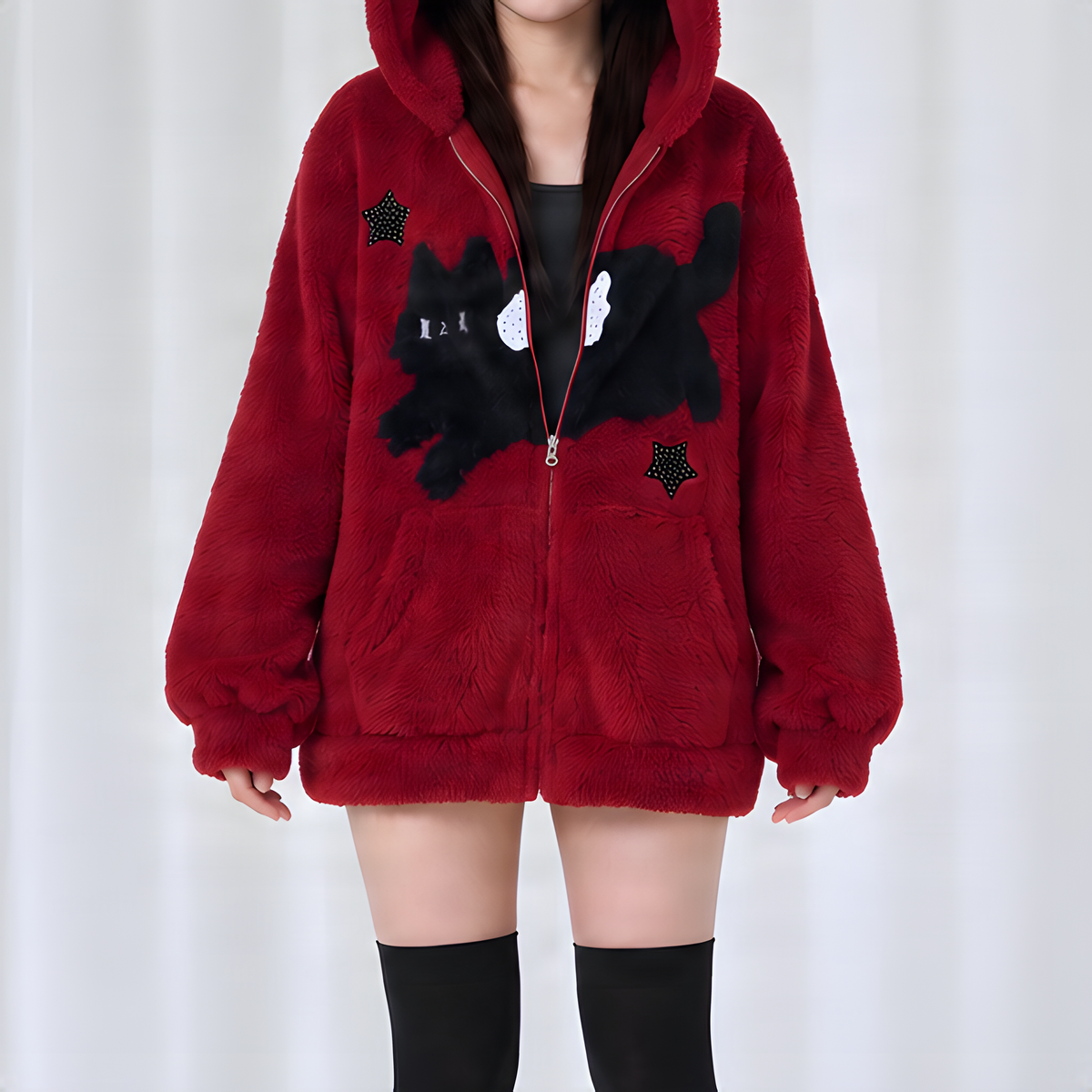 【CatWish】猫耳フードのジップアップカーディガン◆ジャケット サブカル系 S、M