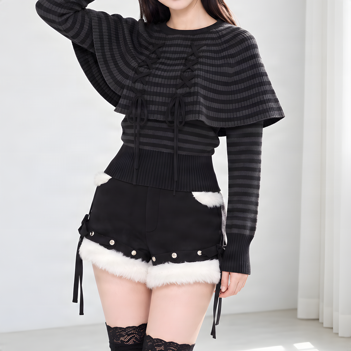 【CatWish】ショートケープ×細身セーターセット◆セーターセット 地雷系 S、M、L