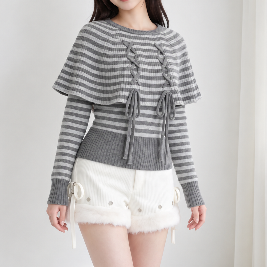 【CatWish】ショートケープ×細身セーターセット◆セーターセット 地雷系 S、M、L