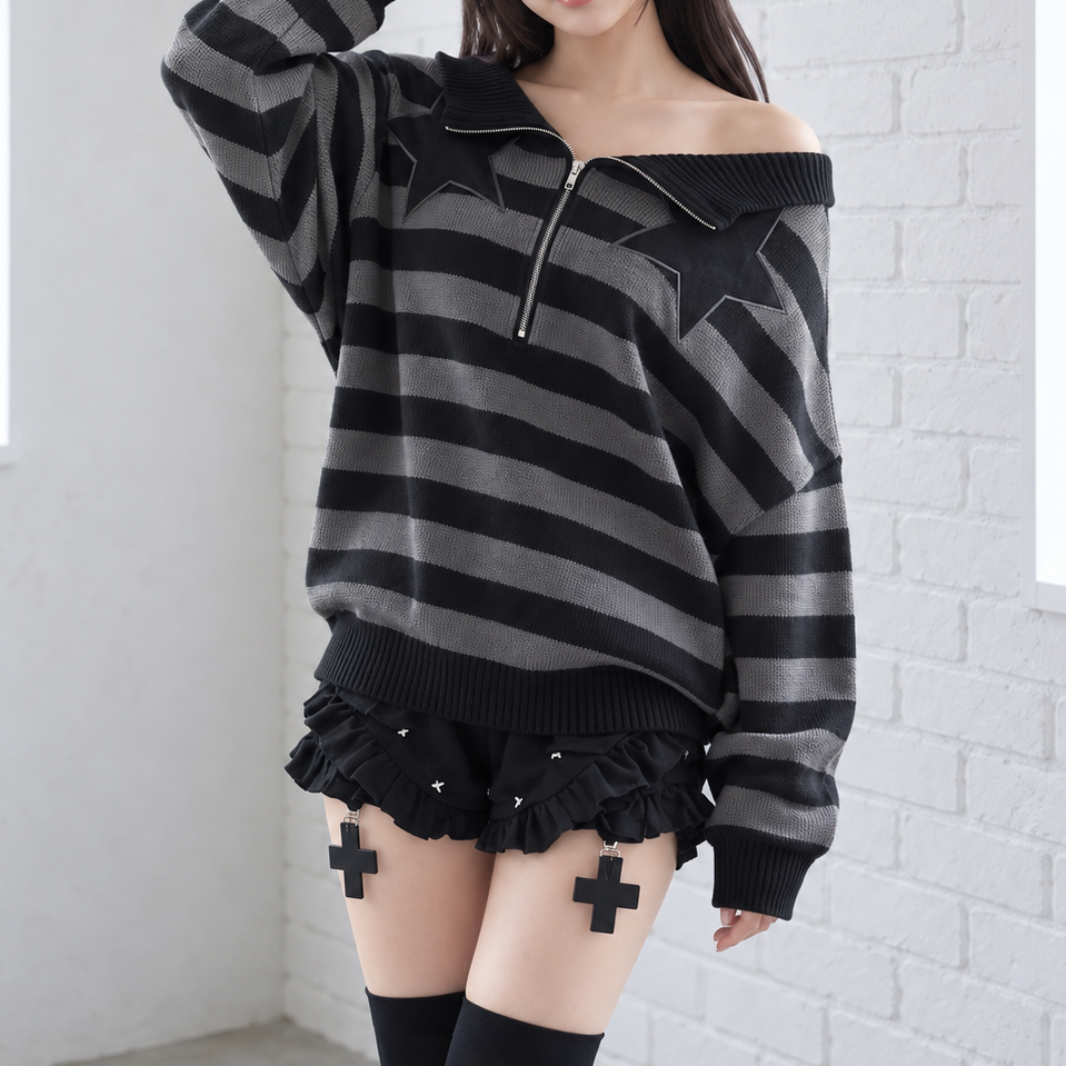 【CatWish】星柄ドルマンスリーブセーター◆セーター サブカル系 S、M