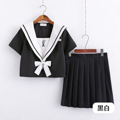 半袖セーラー服上下+リボンセット<2>◆セーラー服 学生服 S、M、L、XL、XXL