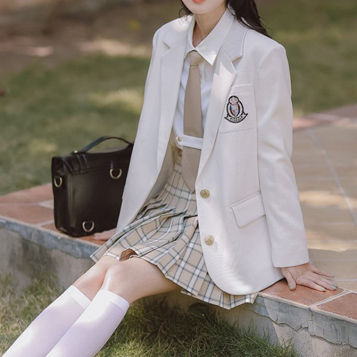チェック柄スカート+シャツ+ネクタイ+ブレザー4点セット『6』◆ブレザーセット 学生服 S、M、L、XL