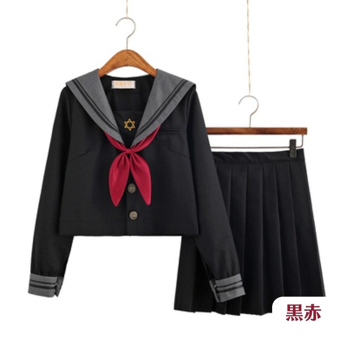 セーラー服上下+リボンセット<2>◇セーラー服 学生服 S、M、L