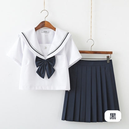 半袖セーラー服上下+リボンセット<1>◆セーラー服 学生服 S、M、L、XL、XXL