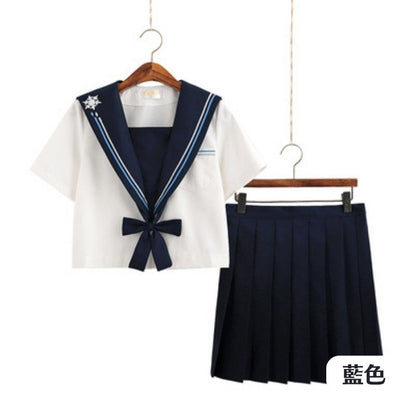 半袖セーラー服上下+リボンセット<2>◆セーラー服 学生服 S、M、L、XL、XXL