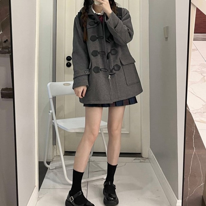 ホーンボタンジップアップウールコート◇コート 学生服 S、M、L、XL