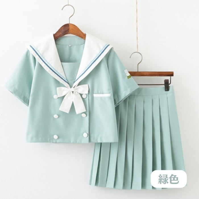 半袖セーラー服上下+リボンセット<2>◇セーラー服 学生服 S、M