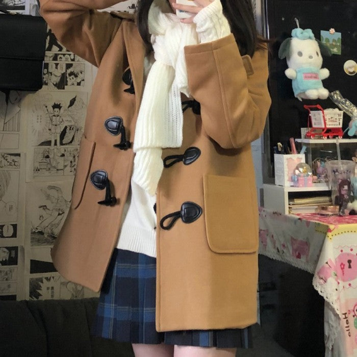 ホーンボタンジップアップウールコート◇コート 学生服 S、M、L、XL