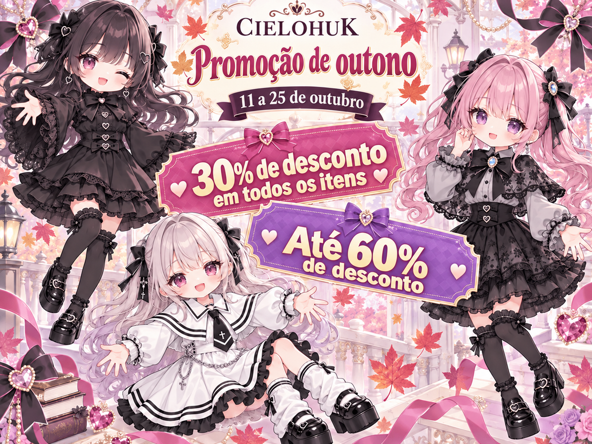 Promoção de outono — 11 a 25 de outubro — 30% de desconto em todos os itens — Até 60% de desconto