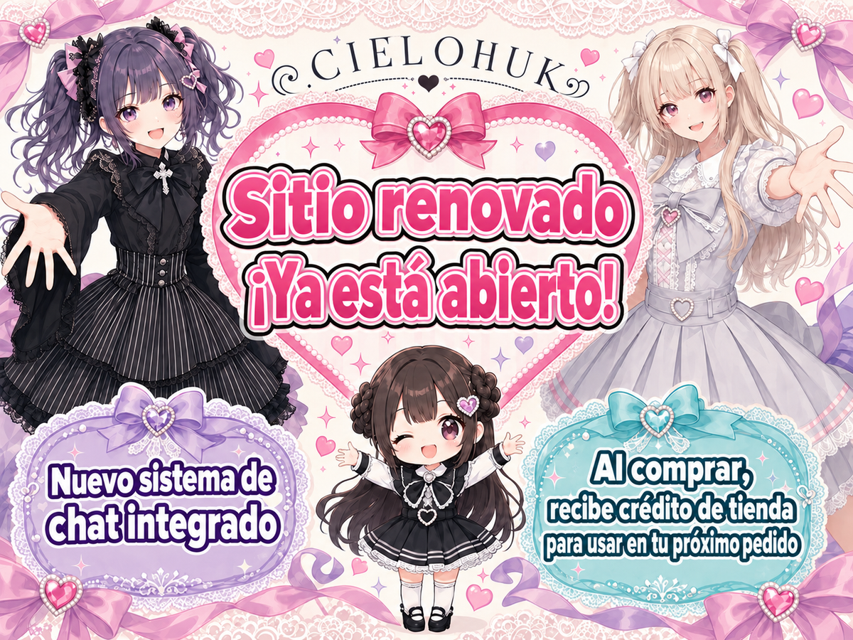 Sitio renovado — ¡Ya está abierto! — Nuevo sistema de — chat integrado — Al comprar, — recibe crédito de tienda — para usar en tu próximo pedido